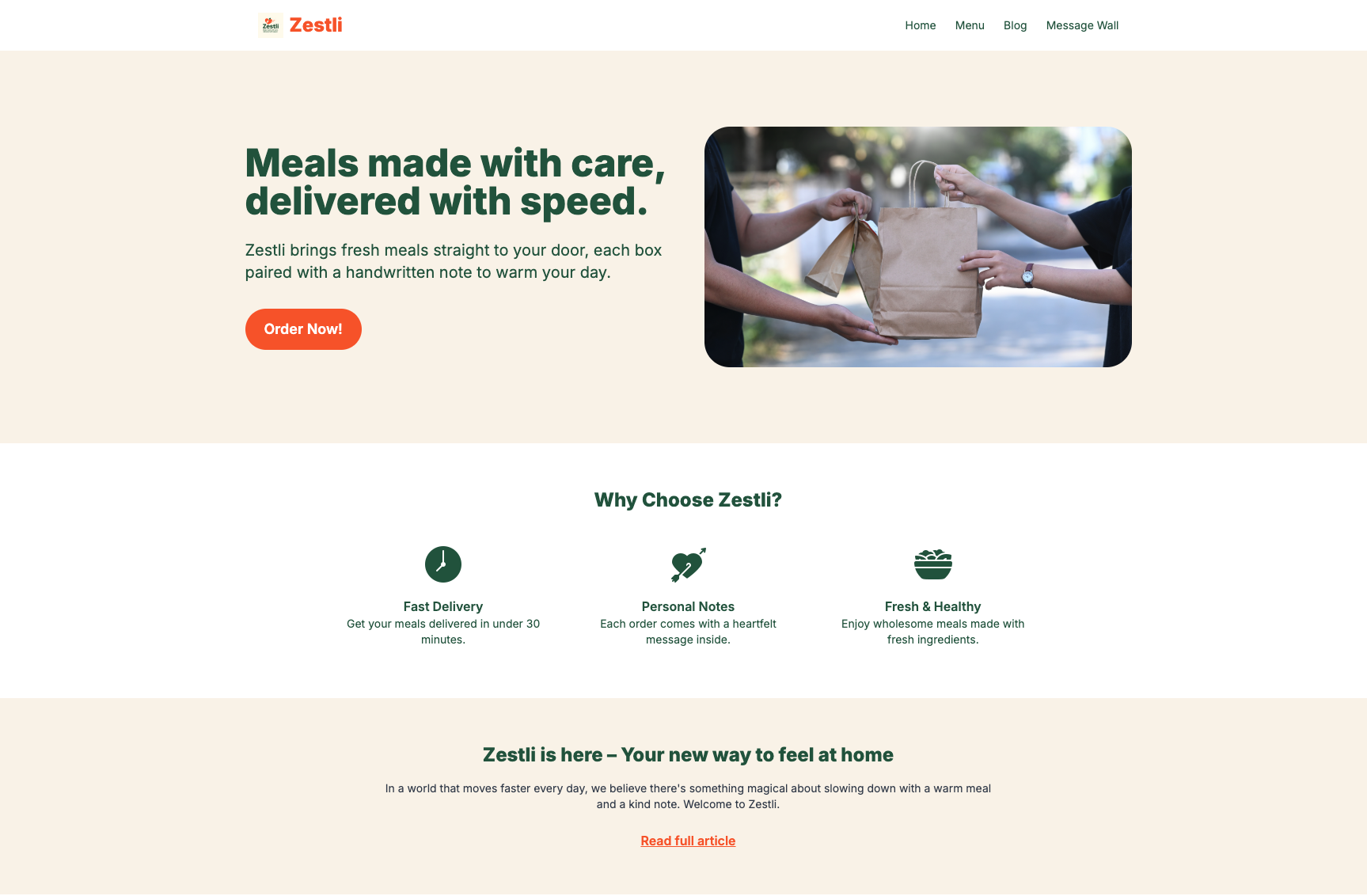 Zestli meal delivery website preview image 1