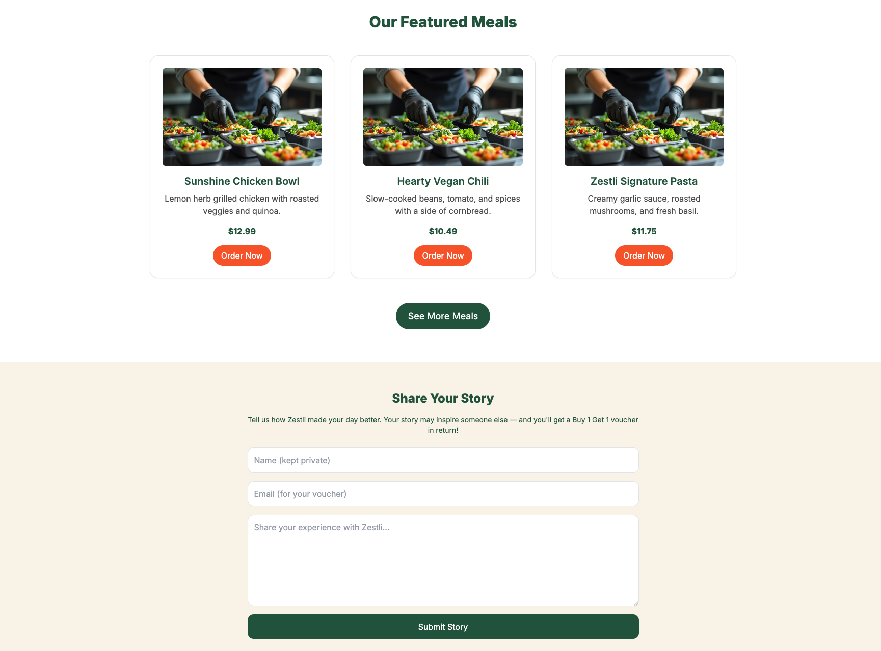 Zestli meal delivery website preview image 2